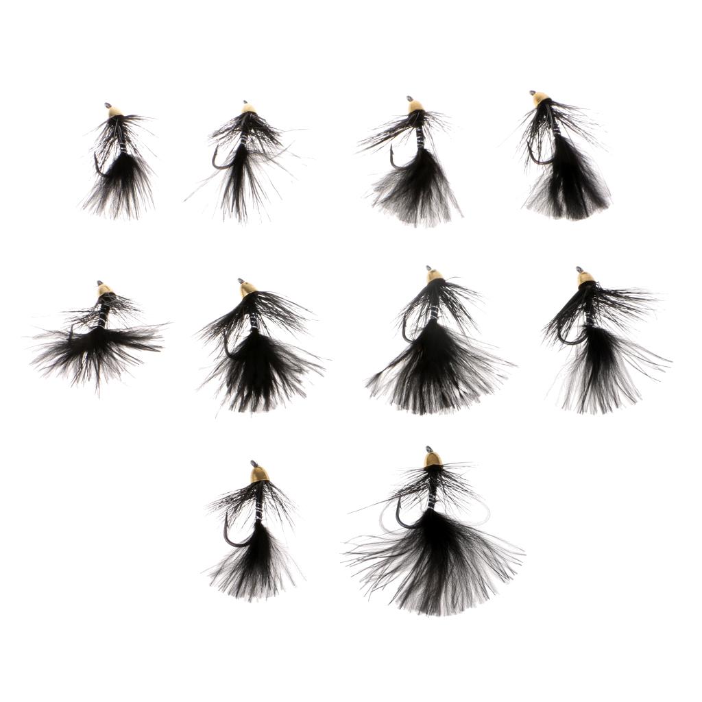 10pcs 1.5'' Black Wooly Bugger Flies Bead Head Nymph Flies Insects Wet Flies