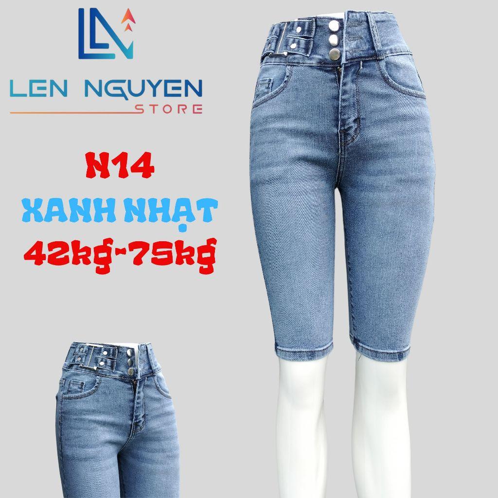 N14_Quần jean nữ, ngố 5 tất, lưng cao, quần bò nữ dáng ôm, quần rin nữ có big size, cho 42kg đến 75kg,LEN NGUYEN STORE - Xanh Rách