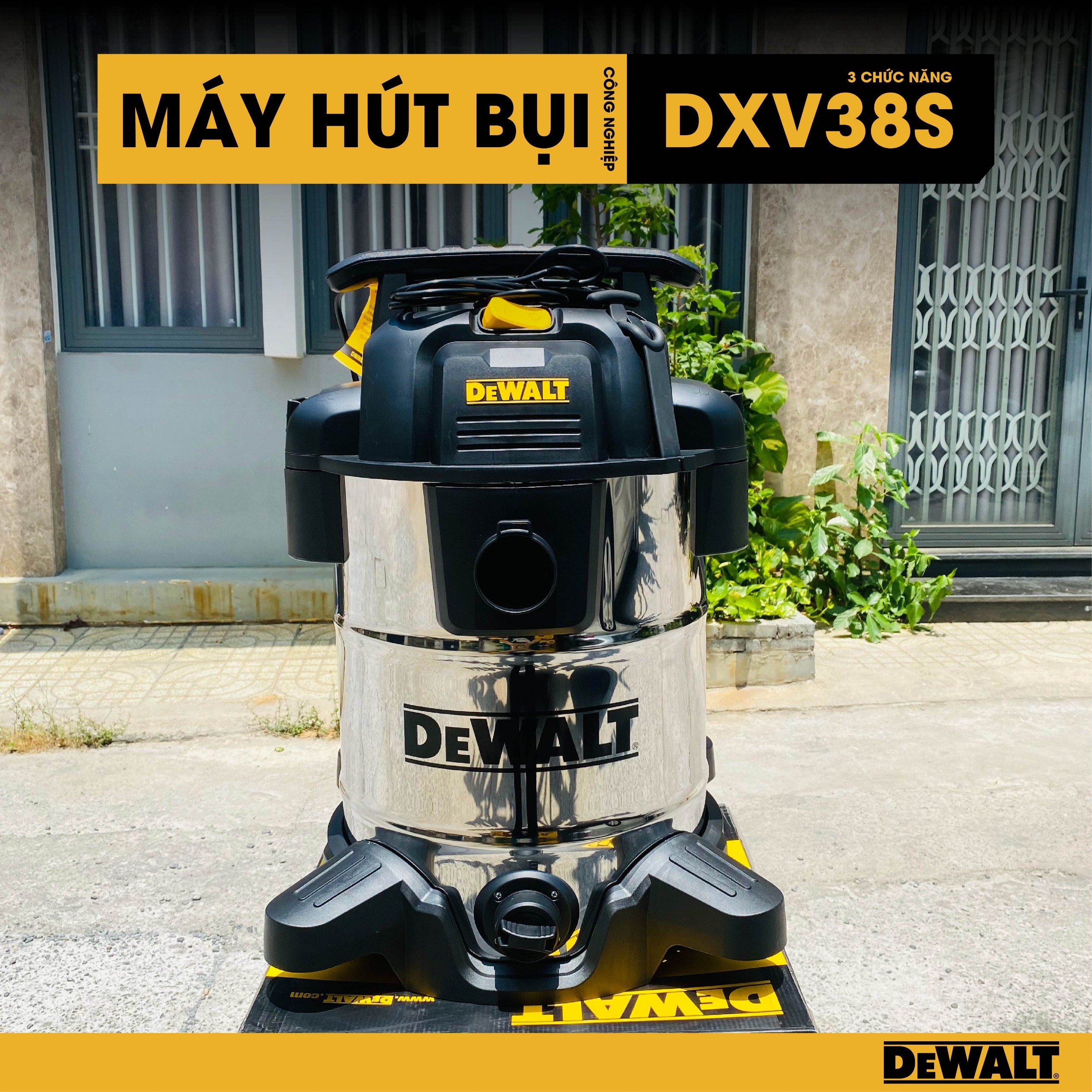 Máy hút bụi công nghiệp 3 chức năng ướt / khô / thổi 3750W (5HP) 38L Dewalt DXV38S - Hàng chính hãng