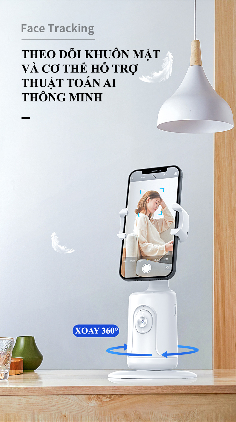 Giá đỡ điện thoại thông minh AI tự động xoay 360 độ theo dõi khuôn mặt hỗ trợ livestream, quay phim