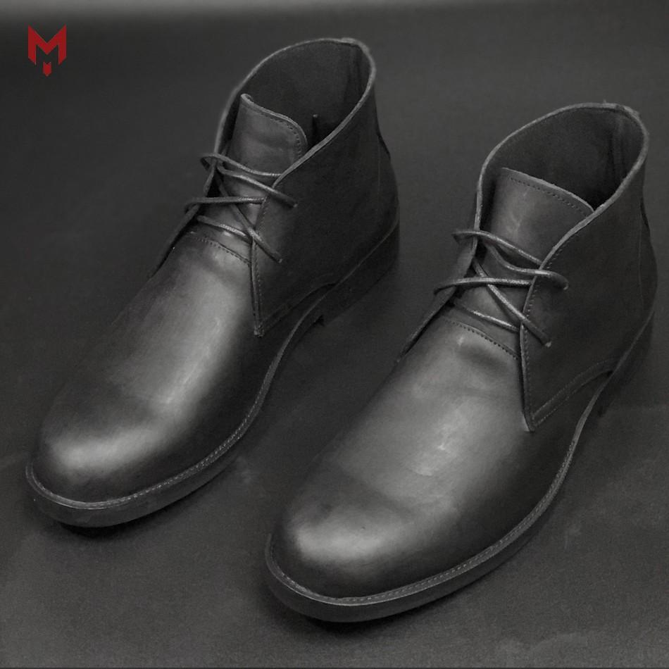 Giày cao cổ nam Chukka Boots MAD Black da bò sáp ngựa điên cao cấp phong cách bụi bặm cá tính chất lượng tốt