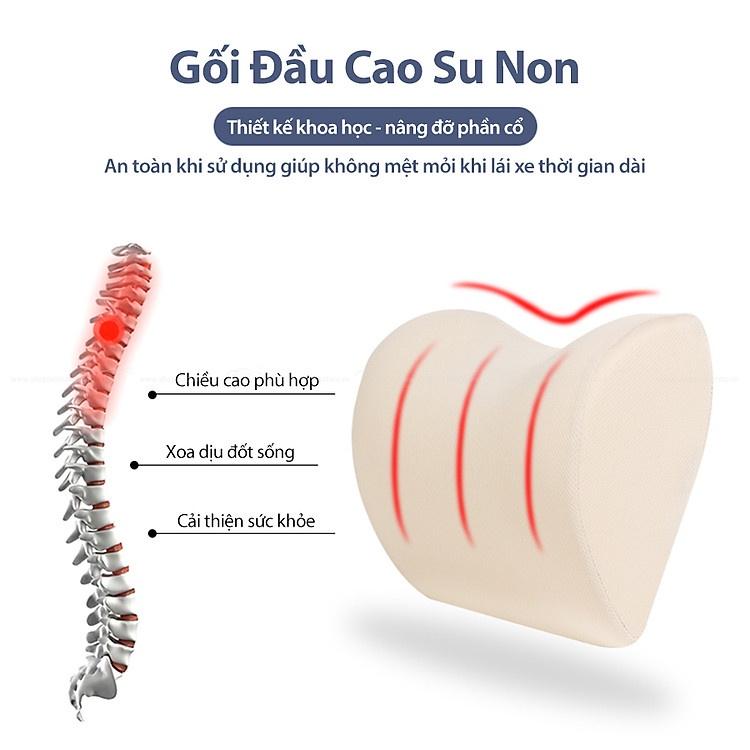 Gối Tựa Đầu Ô Tô, Gối Đầu Xe Hơi Chất Cao Su Non Đúc Nguyên Khối Bọc Da Cao Cấp Siêu Đàn Hồi, Mềm Mịn, Lỗ Thoáng Khí