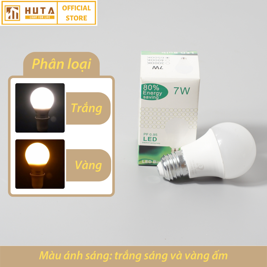 Combo Bóng Đèn Led Bulb HUTA 12w Đuôi E27, Tiết Kiệm Điện, Chống Nước, Ánh Sáng Trắng/Vàng, Trang Trí Quán Cà Phê, Nhà Hàng