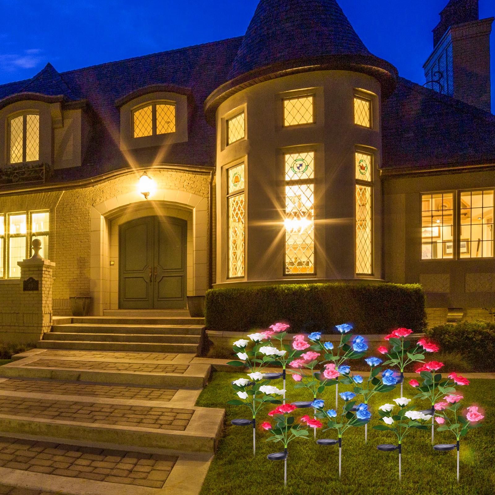 Set 2 Nhánh Đèn Led Rgb Ngoài Trời Kiểu Dáng 5 Bông Hoa Hồng Chống Nước