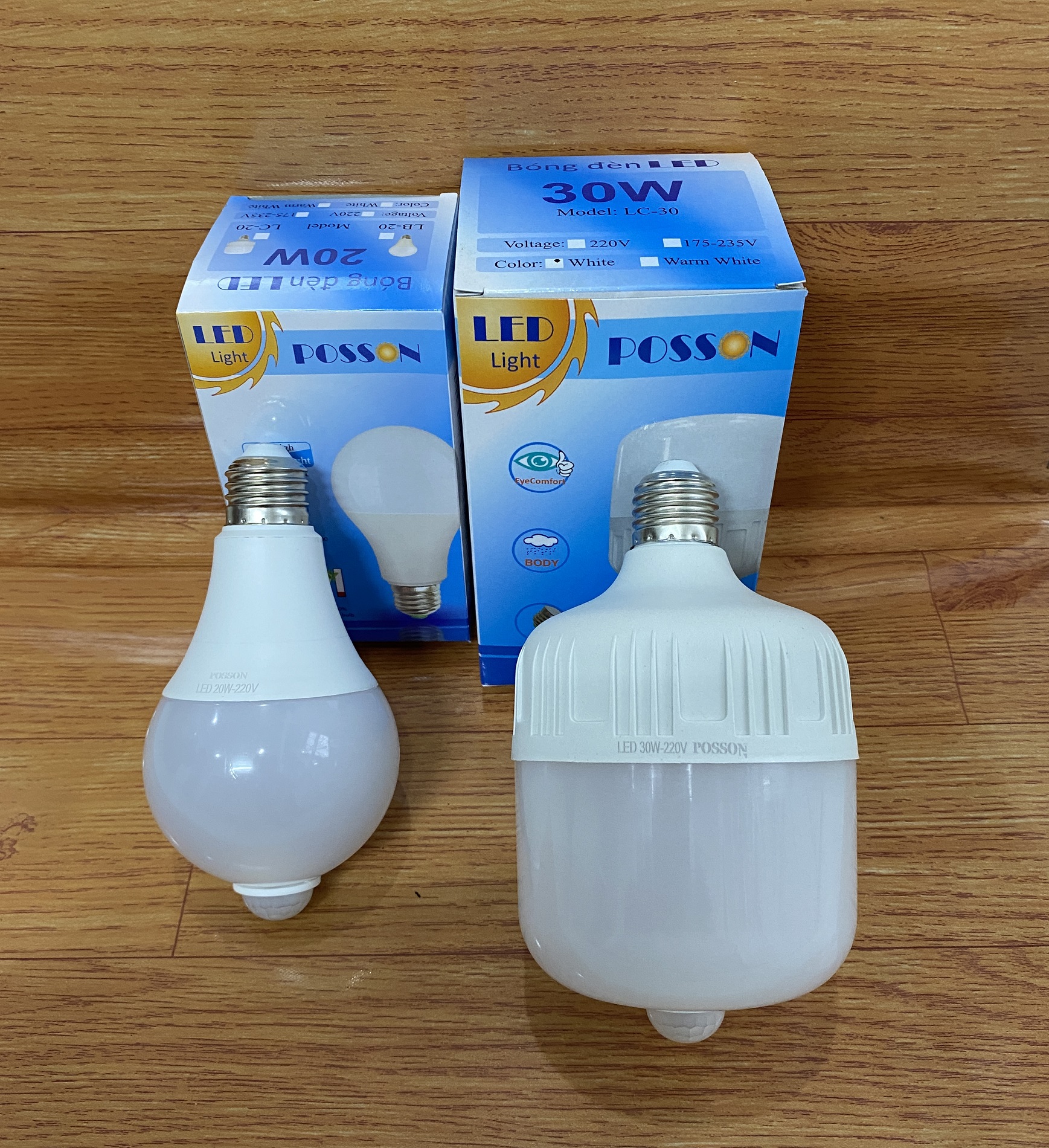 Bóng đèn Led cảm ứng chuyển động th minh tự động bật tắt 20w 30w 50w 220v tiết kiệm điện s trắng Posson LBC-xwh-S