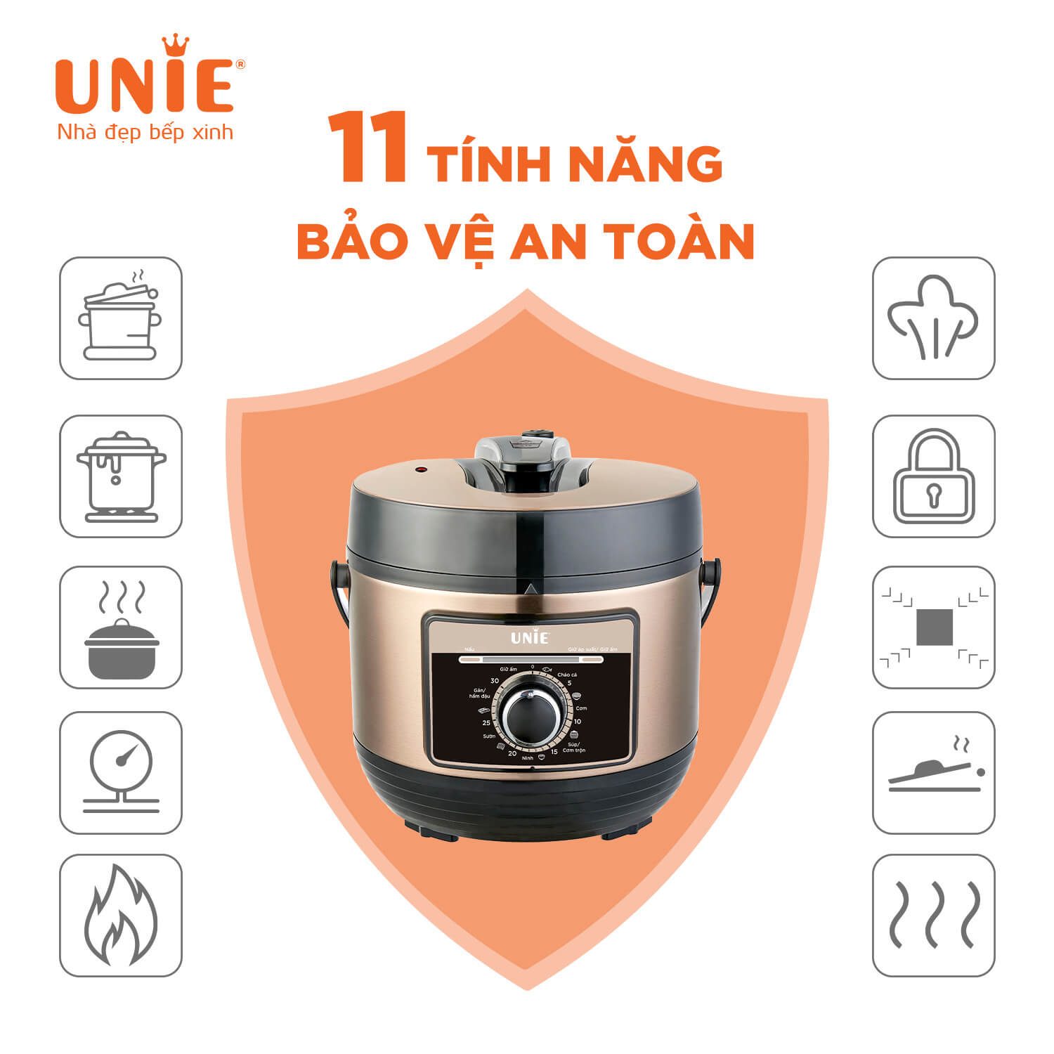 Nồi Áp Suất Điện Đa Năng Cao Cấp UNIE UPC5081Y Tiêu Chuẩn Đức Thiết Kế Sang Trọng Tích Hợp 7 Chức Năng Nấu Công Suất 900 W - Hàng Chính Hãng