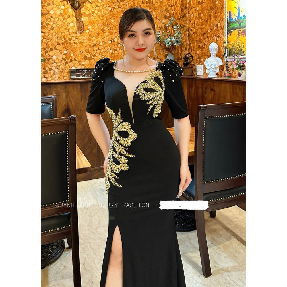 Đầm Dạ Hội Đuôi Cá Đính Đá Phối Ren Egan Dress