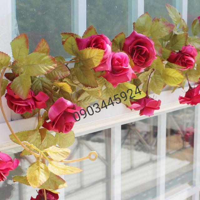 Dây leo hoa hồng cao cấp dài 2m3- Dây hoa giả