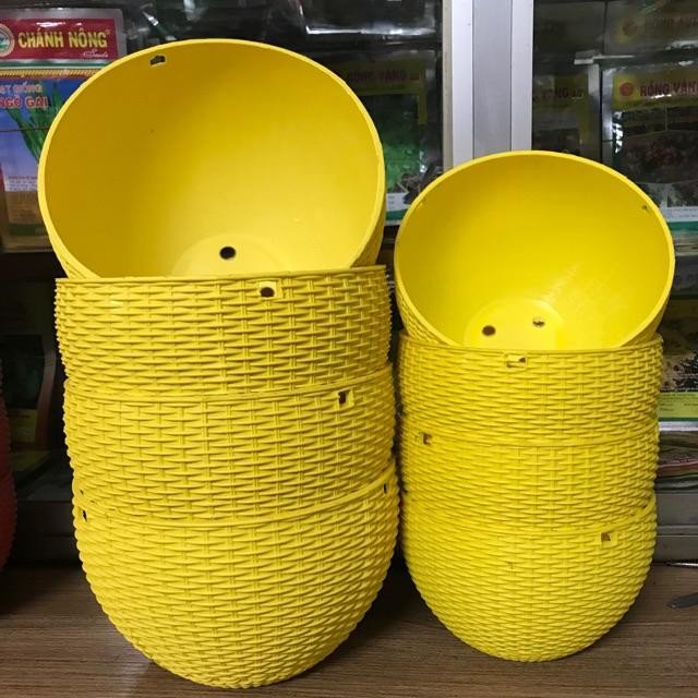 10 CHẬU nhựa treo đan mây,mẫu sang trọng,cứng dày đường kính 22x15cm-77521