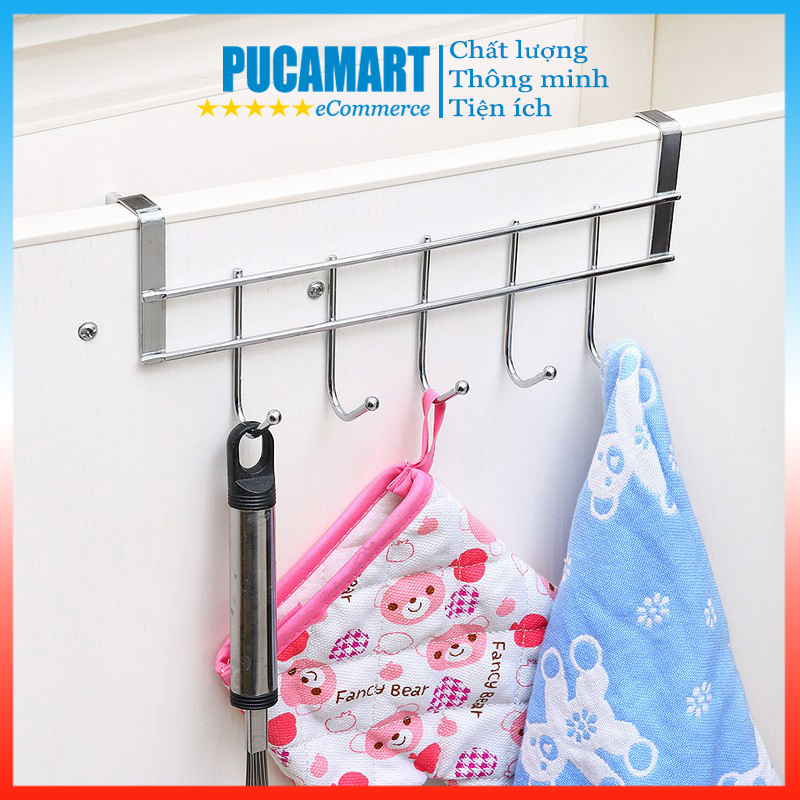 Móc Treo Sau Cửa Phòng Bếp, Phòng Khách 5 Chấu Bằng Inox Tiện Loại. - PucaMart