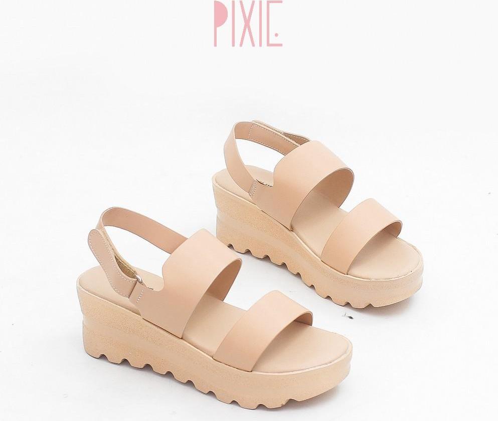 Giày Sandal Đế Xuồng 5cm Siêu Nhẹ Quai Ngang Màu Đen Pixie X425