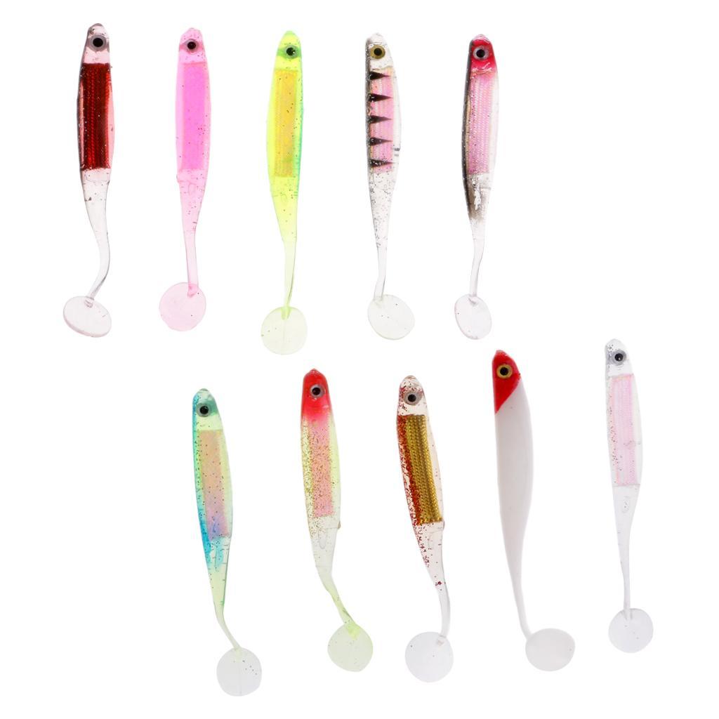 10Pcs T Tail Soft Baits Fishing Lures Kit Worm Lures Artificial Swimbaits Bright Colors