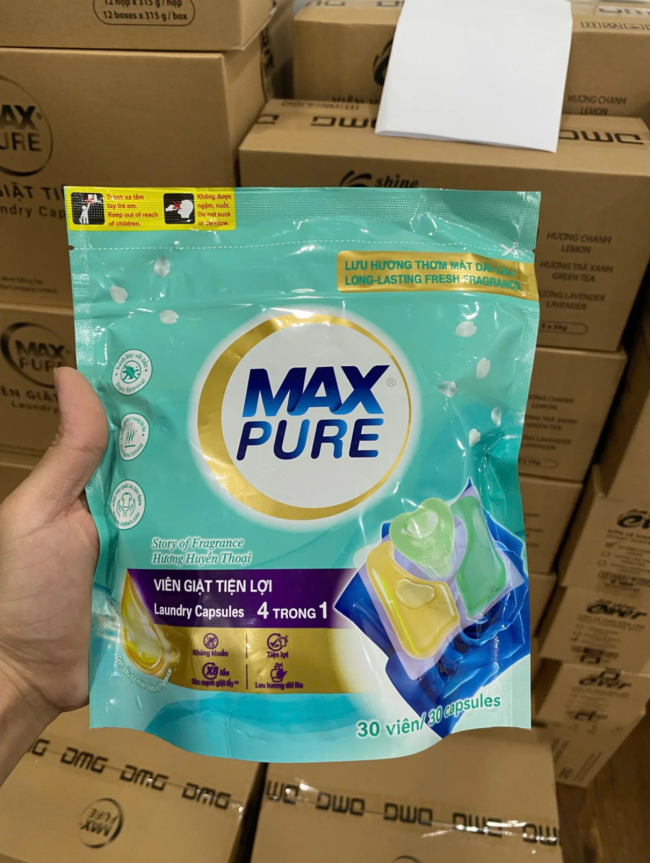 Túi 30 Viên Giặt Tiện Lợi MaxPure 4in1- tặng 1 vỉ treo bồn cầu