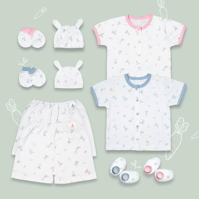 SET sơ sinh Miomio ngắn tay 5 món 100% cotton mỏng mát