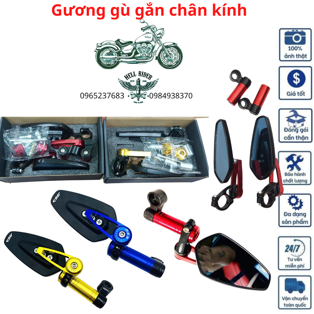 Gương thời trang xe máy, gương gù gắn chân kính có thể xoay gập 360 độ phù hợp láp mọi loại xe