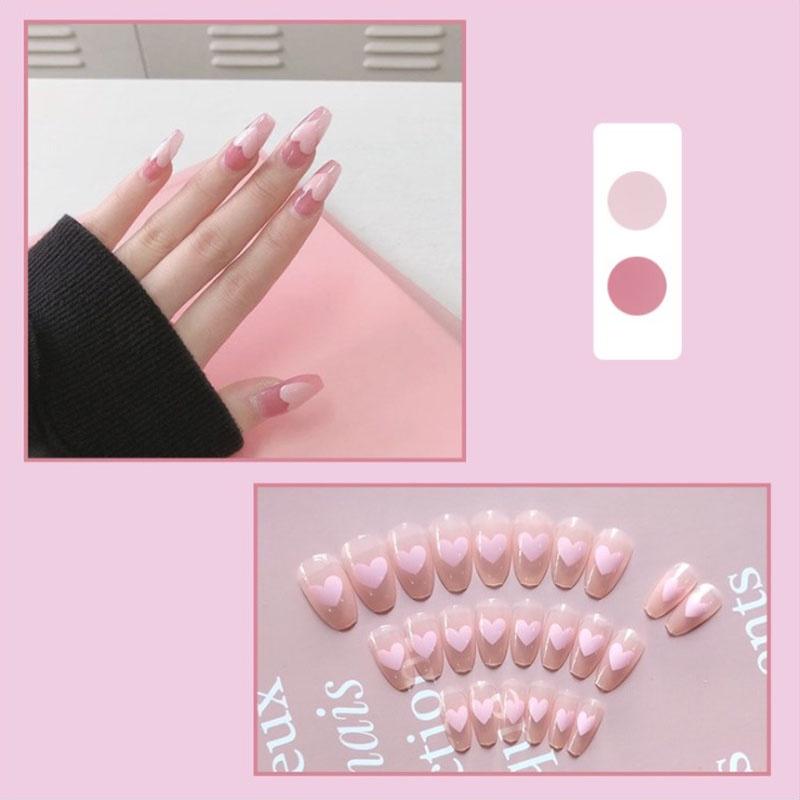 Set 24 Móng Tay Giả Họa Tiết Dễ Thương Kèm Keo Dán Hb