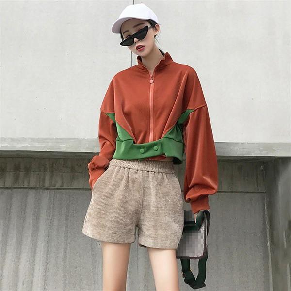 Áo khoác nữ - Áo khoác bomber nâu cam phối xanh lá