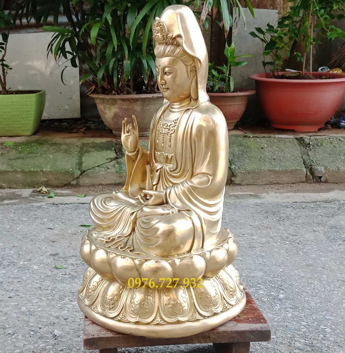 Tượng phật bà quan âm bồ tát cao 47cm bằng đồng, tượng phật quan âm ngồi đài sen, tượng quan âm bồ tát