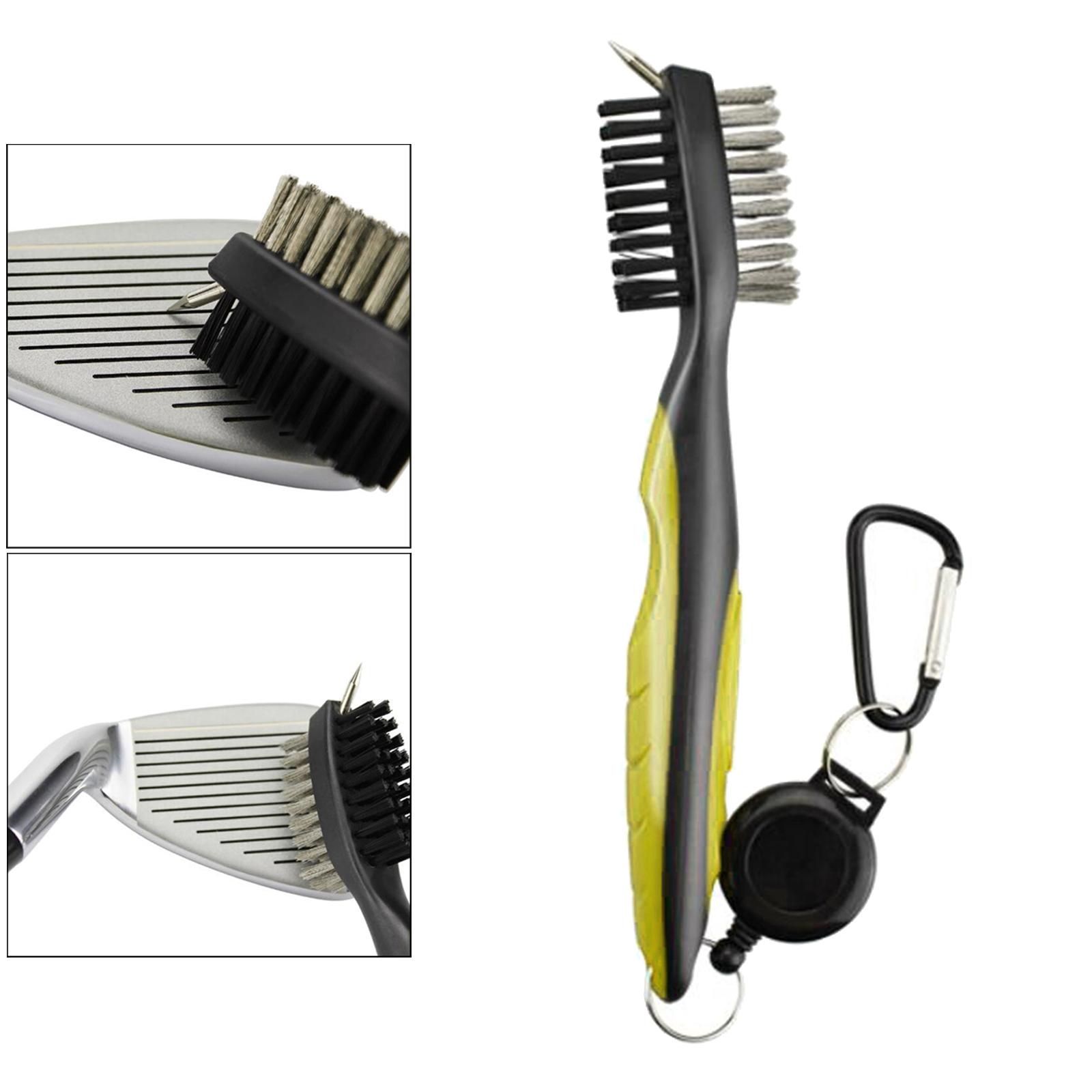 Double Sided Golf Club Brush Tool Kit Groove Cleaner Cleaning Tool, Retractable Extension Cord and Clip Golf Accessories