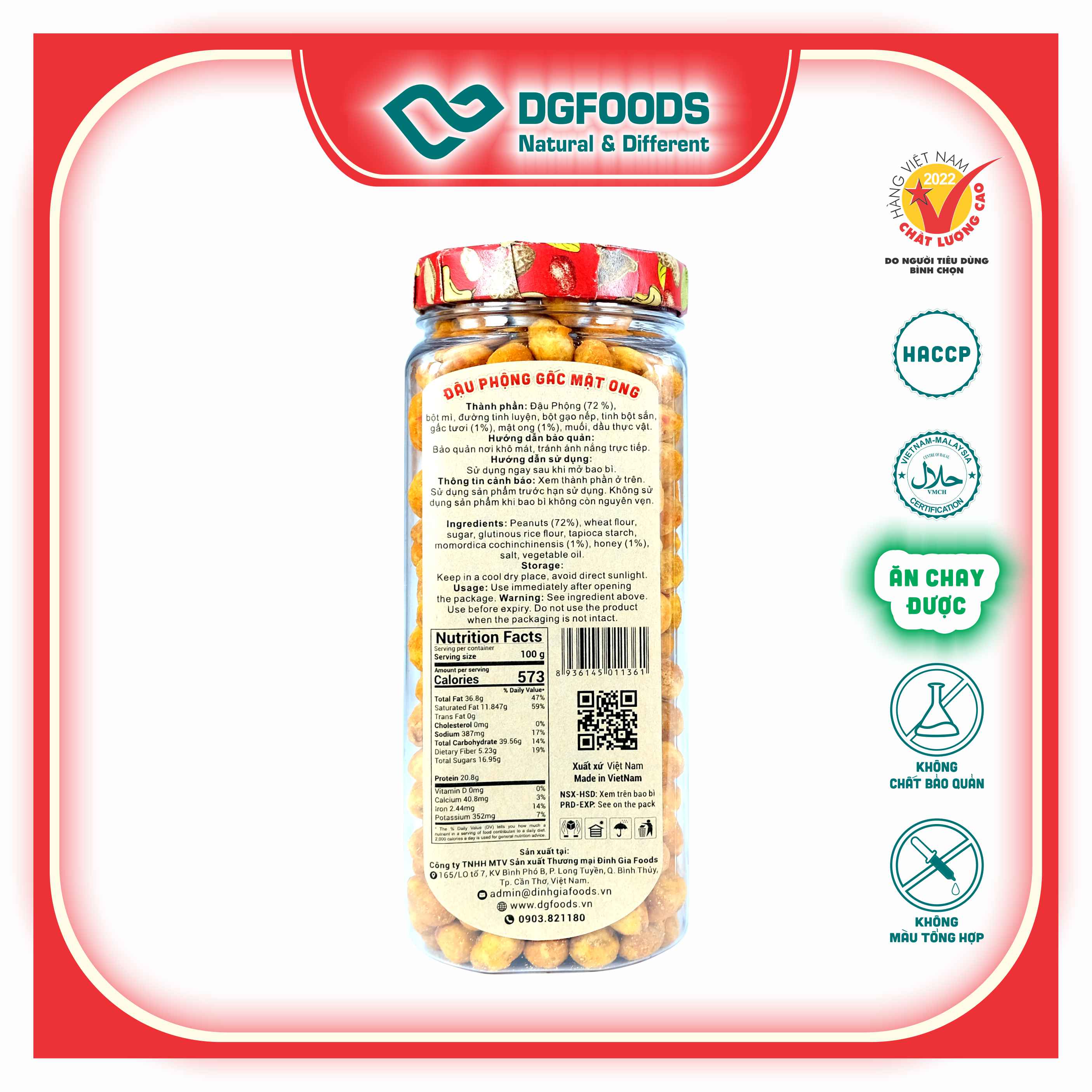 Đậu phộng gấc mật ong 260g DGfoods/Honey & gac-fruit coated peanuts/HVNCLCL/ HACCP/ HALAL/ đặc sản cần thơ