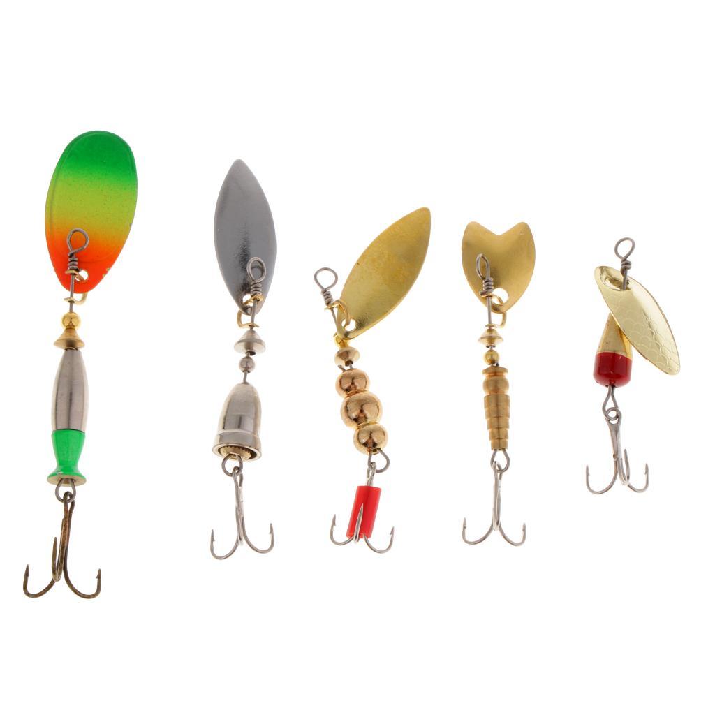9pcs Metal Fishing Lures Treble Hooks Spinner Baits & Spoons Bass Trout Salmon Freshwater & Saltwater