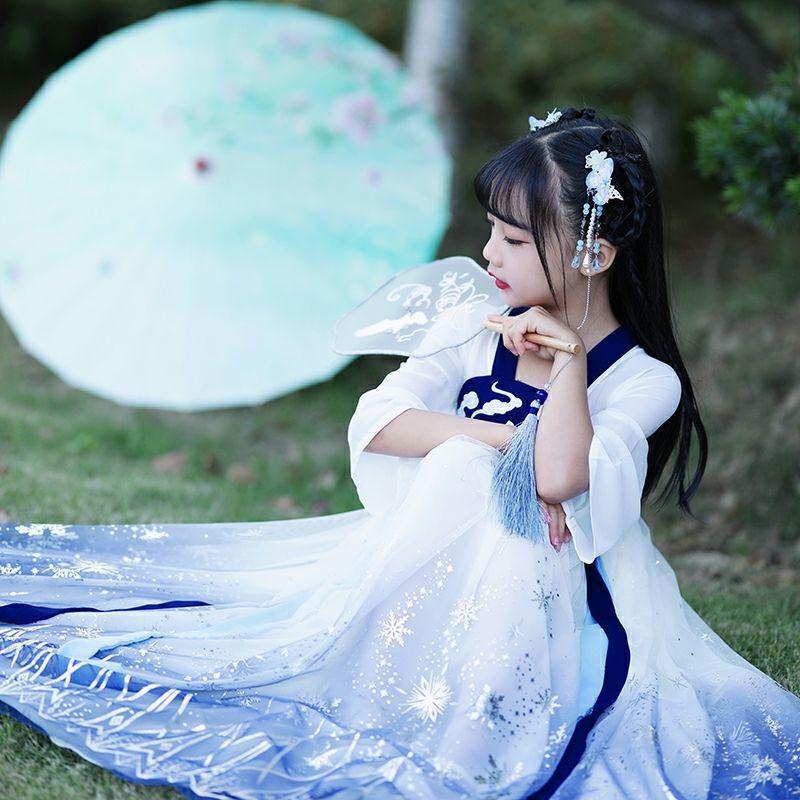 DONGSHOP HOT Trẻ em Hán phục nữ Trung Quốc phong cách trang phục siêu tiên phiêu dật cổ trang váy ngắn cải tiến váy mùa hè
