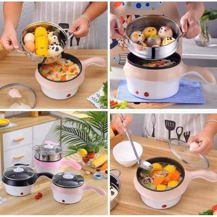 Nồi Lẩu Mini Nồi Hấp 2 Tầng - Ca Nấu Mì 2 Tầng 18Cm, Nồi Lẩu Mini Đa Năng 1.2L