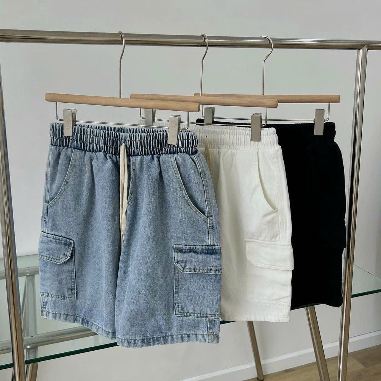 Quần Short Jean Nam Lưng Thun Túi Hộp Chất Jean Dầy Dặn Co Giãn Tốt