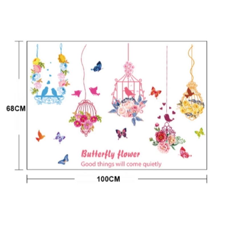 Decal dán tường Dây treo hoa chim và bướm trang trí phòng khách,phòng ngủ đẹp