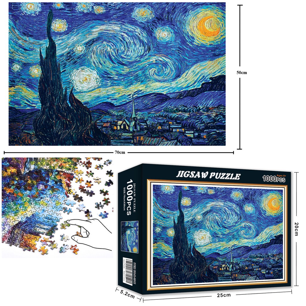 Bộ Tranh Ghép Xếp Hình 1000 Pcs Jigsaw Puzzle Starry Night của danh họa Vincent Van Gogh Thú Vị Cao Cấp