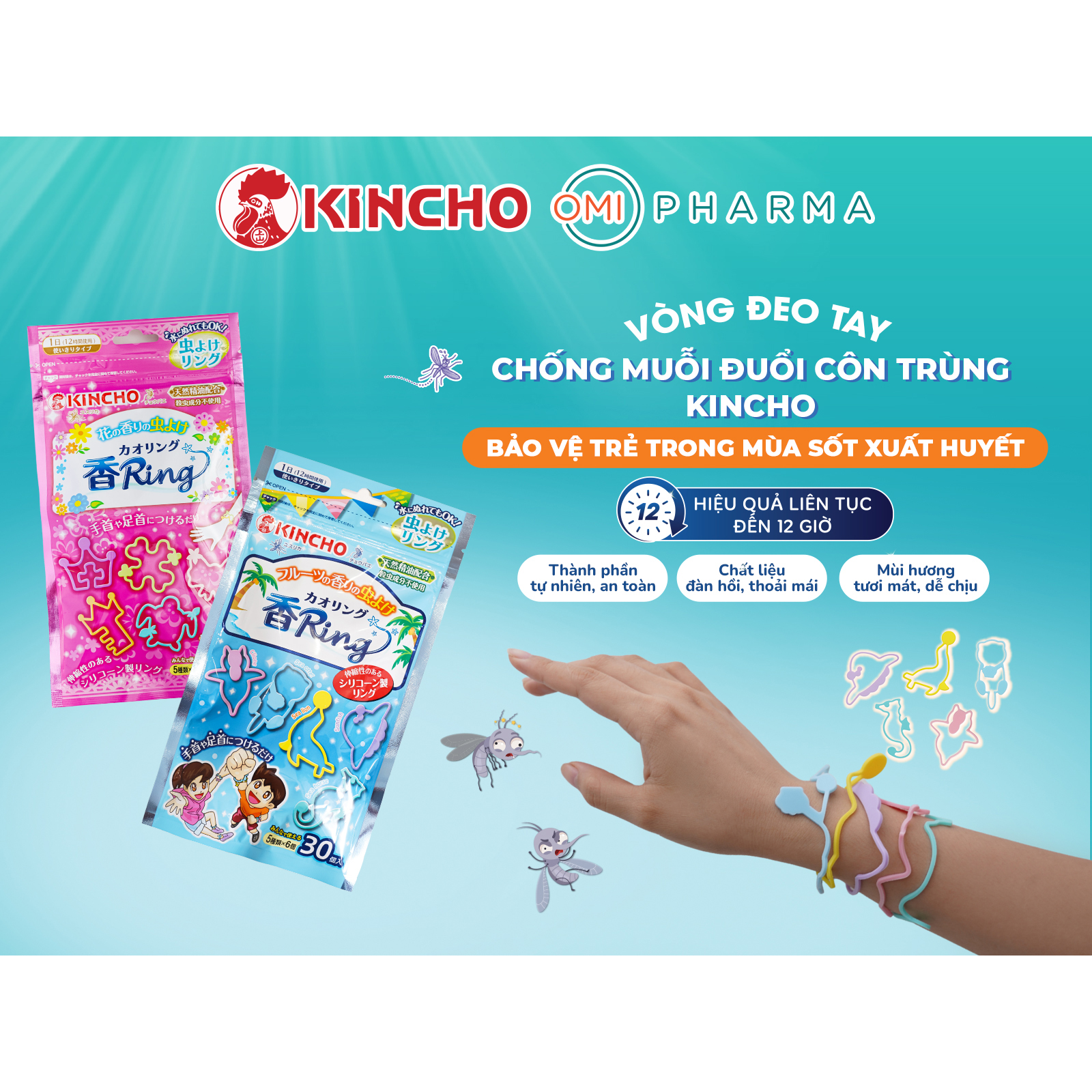 Vòng đeo tay tránh muỗi KINCHO 30 cái (Hương hoa thiên nhiên)