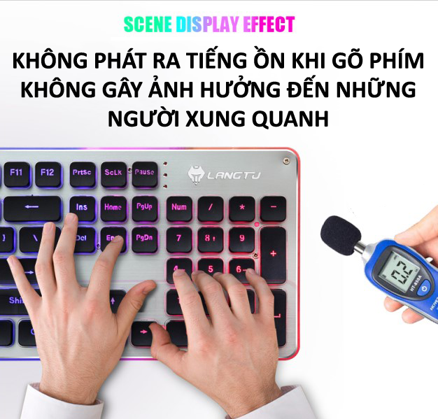 Bàn phím LANGTU L1 chuyên game mặt nhôm cao cấp full size 104 phím có đèn led viền 7 màu - Hàng Chính Hãng