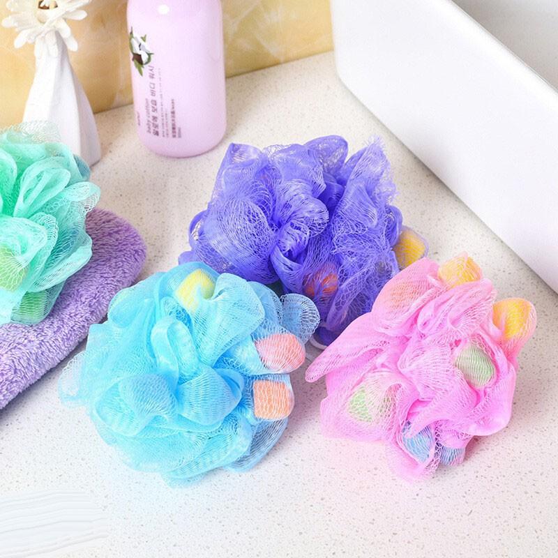 Bông tắm lưới tròn đính mút xốp tạo bọt nhiều màu BATHING FLOWER