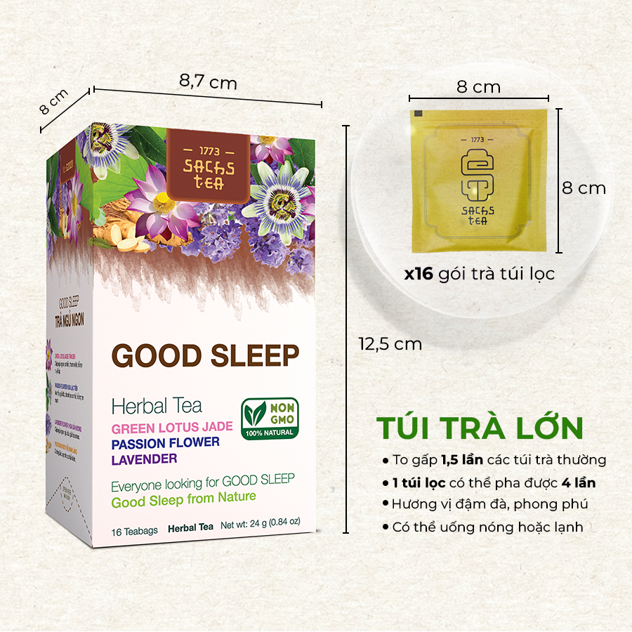 Trà ngủ ngon goodsleep | 100% Thảo dược tự nhiên | Giúp dễ ngủ, an thân, giảm lo âu, kéo dài giấc ngủ, dùng cho cả nam, nữ từ thấp đến cao tuổi | Hàng xuất khẩu