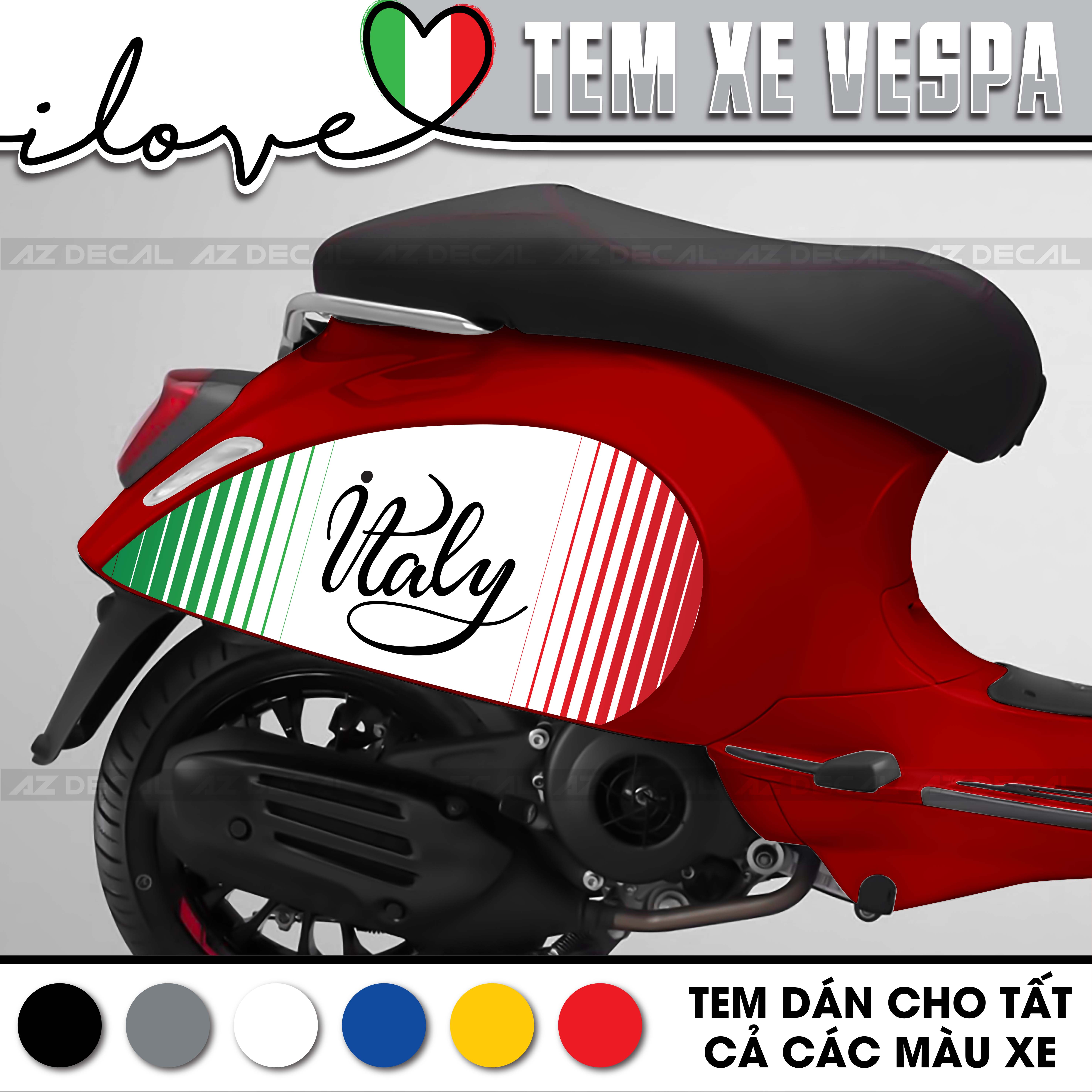 Tem Dán Xe Vespa Sprint/Primavera/GTS/LX Mẫu Chữ Italy | VP10 | Decal Rời Chống Thấm Nước, Dễ Dán