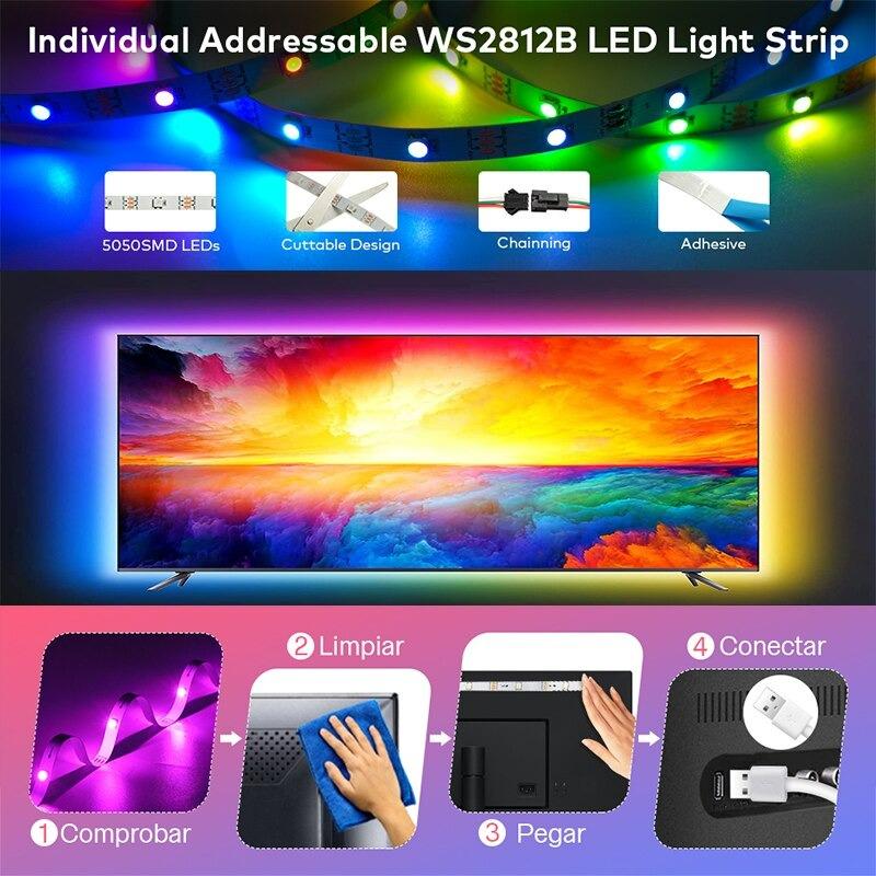 Đèn LED Cảm Biến Theo Nhạc, Đèn LED Đuổi Theo Nhạc 16 Triệu Màu Điều Khiển Bằng Bluetooth và Remote
