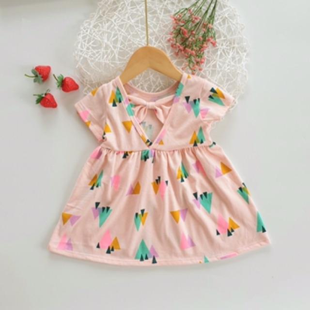 Đầm thun cotton nơ lưng cho bé 8-14kg