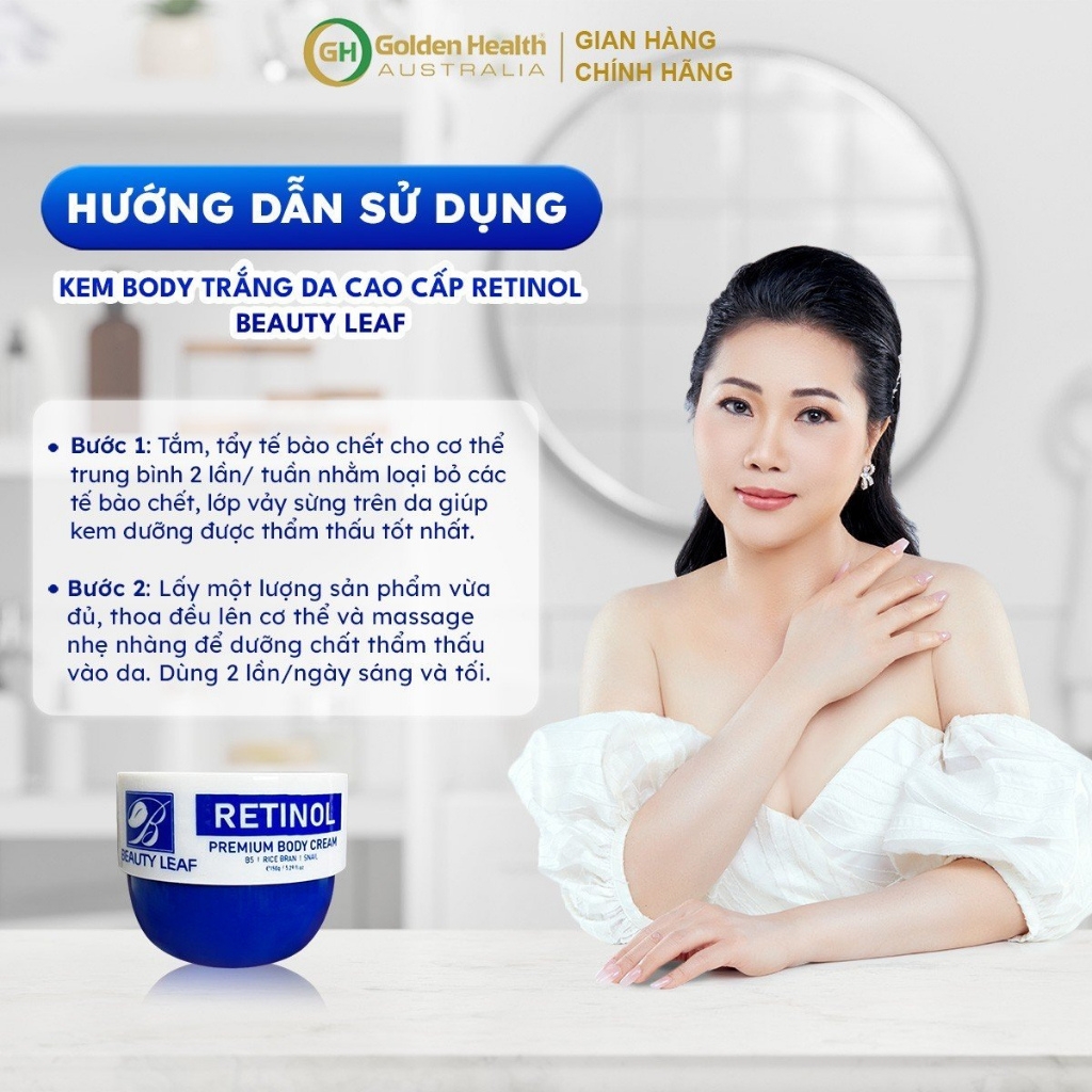 [GOLDEN HEALTH] Kem Dưỡng Trắng Da Body Retinol Beauty Leaf 150g,Giúp Da Mềm Mịn,Bật Tone Trắng Hồng Tự Nhiên