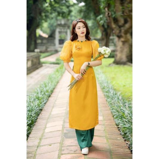 SÉT ÁO DÀI TAY BỒNG CỔ PHỐI NÚT