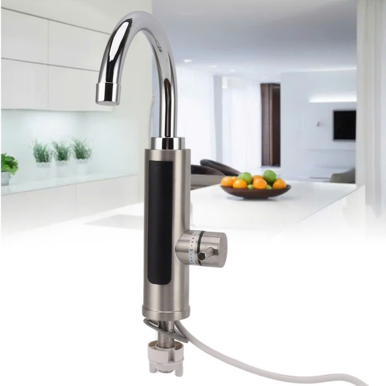 (CÓ CHỈNH NHIỆT ĐỘ) máy nước nóng trực tiếp tại vòi, chất liệu inox 304. tặng ổ cắm chống giật