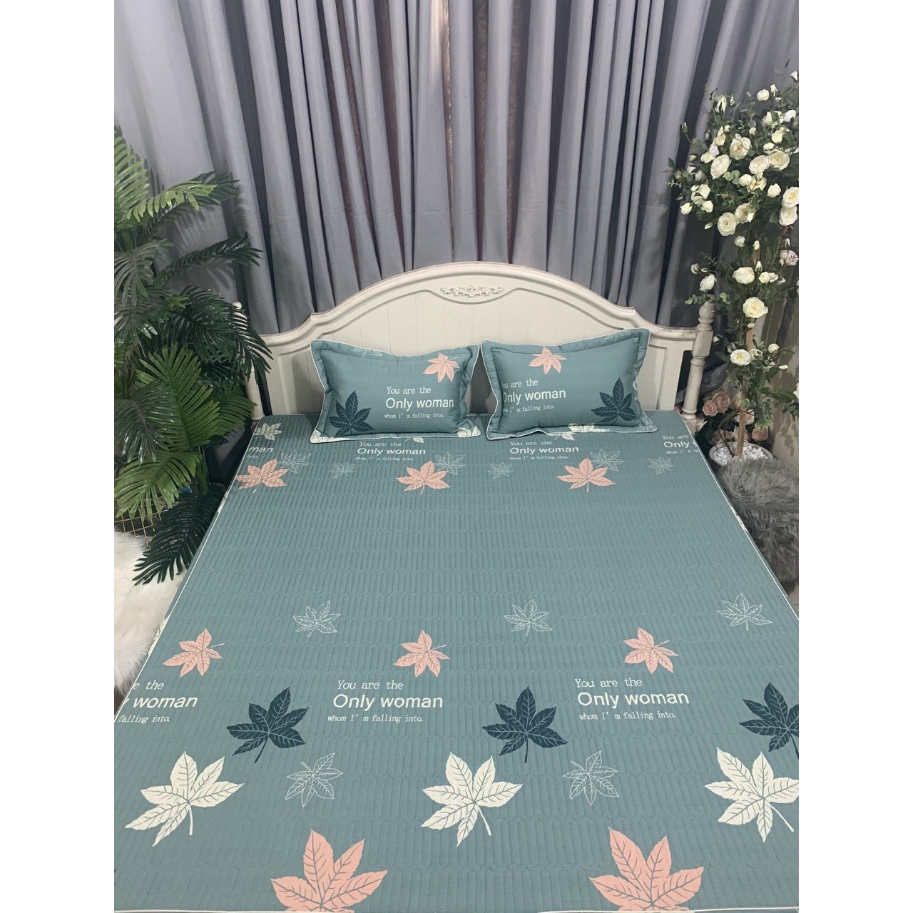 Bộ Ga Gối Chun Trần Cotton 100% - Lá Đu Đủ
