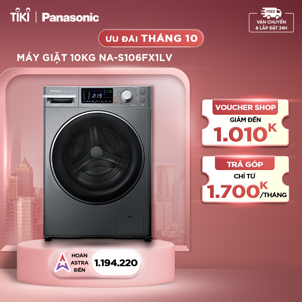 [Lắp đặt trong vòng 24h] Máy Giặt Cửa Trước Panasonic 10 Kg NA-S106FX1LV - Diệt Vi Khuẩn 99.9% - Hàng chính hãng