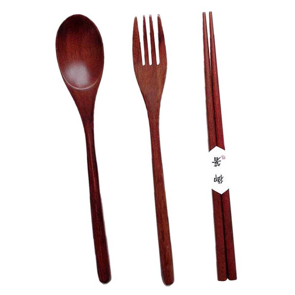 Wooden Spoon Fork Chopsticks Set, Lunch Tableware, Japanese Style