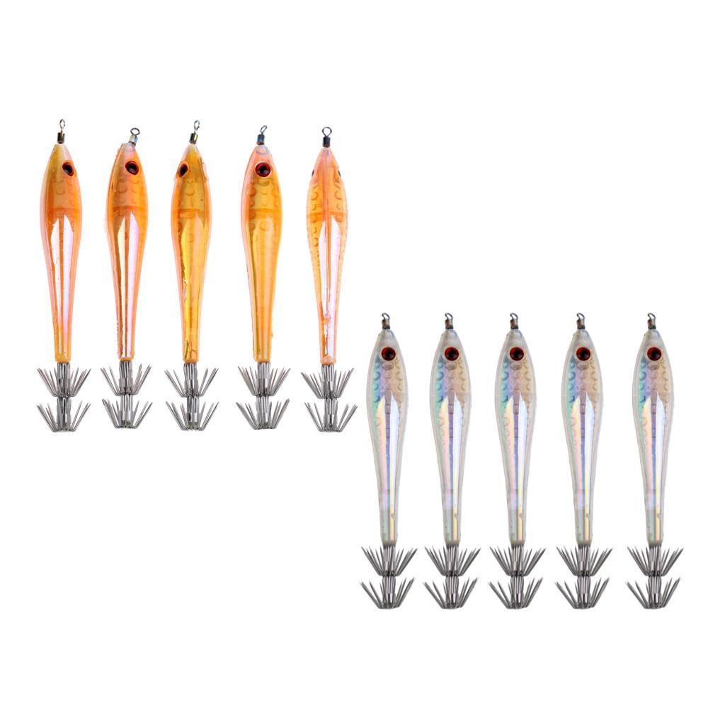 10pcs Luminous Fishing Lure Bait Squid Jig Hook Glow in Dark for Sleeve-Fish Octopus Cuttlefish