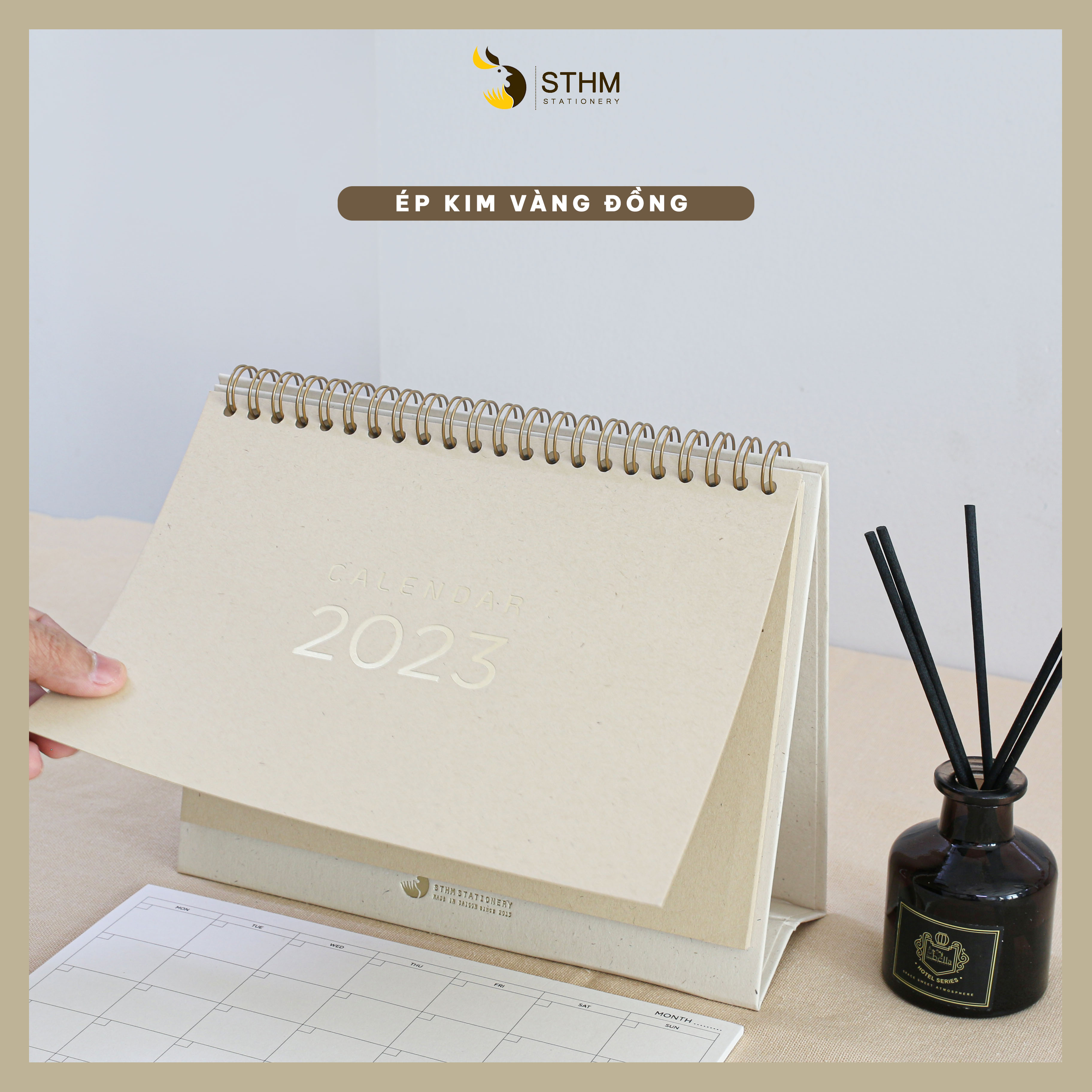 [STHM stationery] - Lịch bàn lò xo 2023 - Brown - Giấy mỹ thuật cao cấp - Có lịch âm dương và checklist