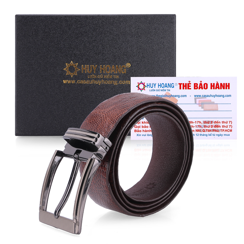 Thắt Lưng Nam Da Đà Điểu Bản Lớn Trơn Đầu Kim Huy Hoàng HT4431 - Nâu Đỏ