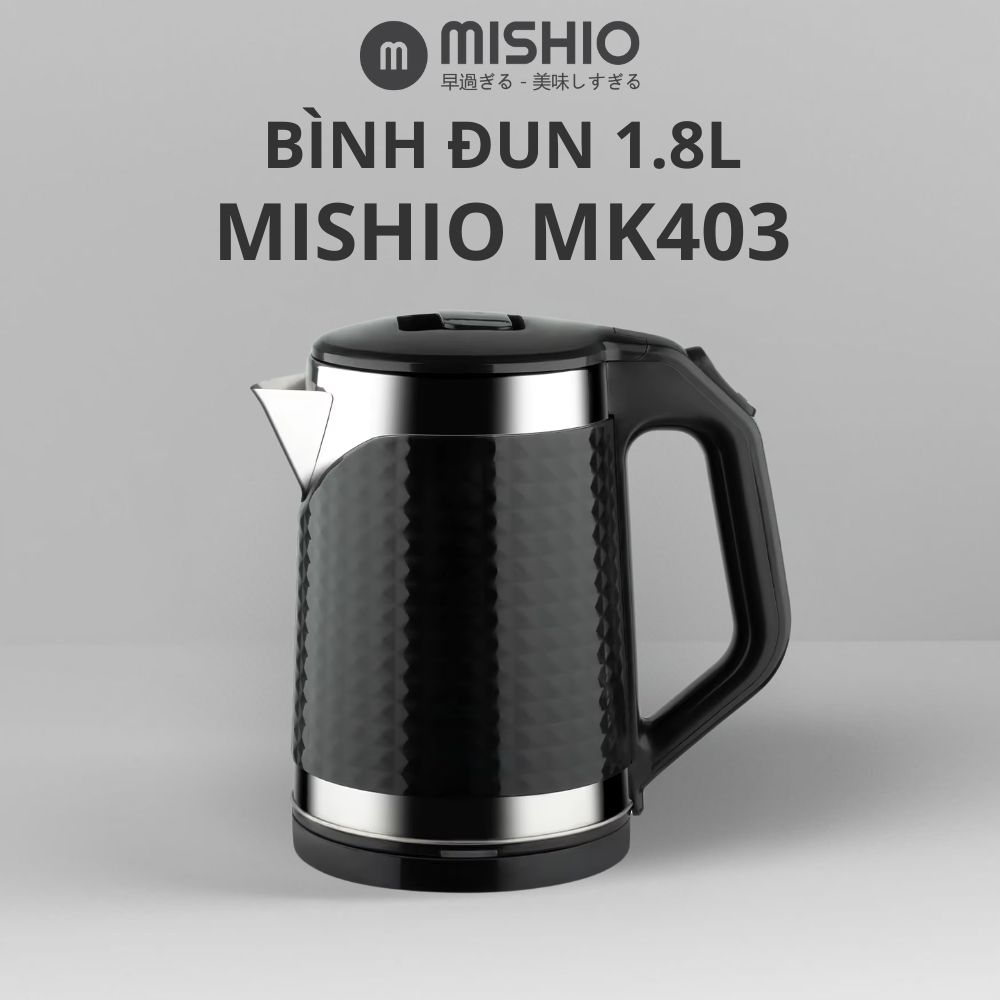 Bình đun siêu tốc Mishio MK403 dung tích 1.8L vỏ nhựa cách nhiệt chống bỏng - hàng chính hãng