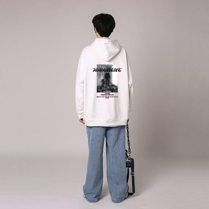 Áo mũ Hoodie Unisex Phong Boutique HUMAN BEEING form rộng 3 màu nỉ bông cặp đôi nam nữ Oversize Ulzzang thu đông