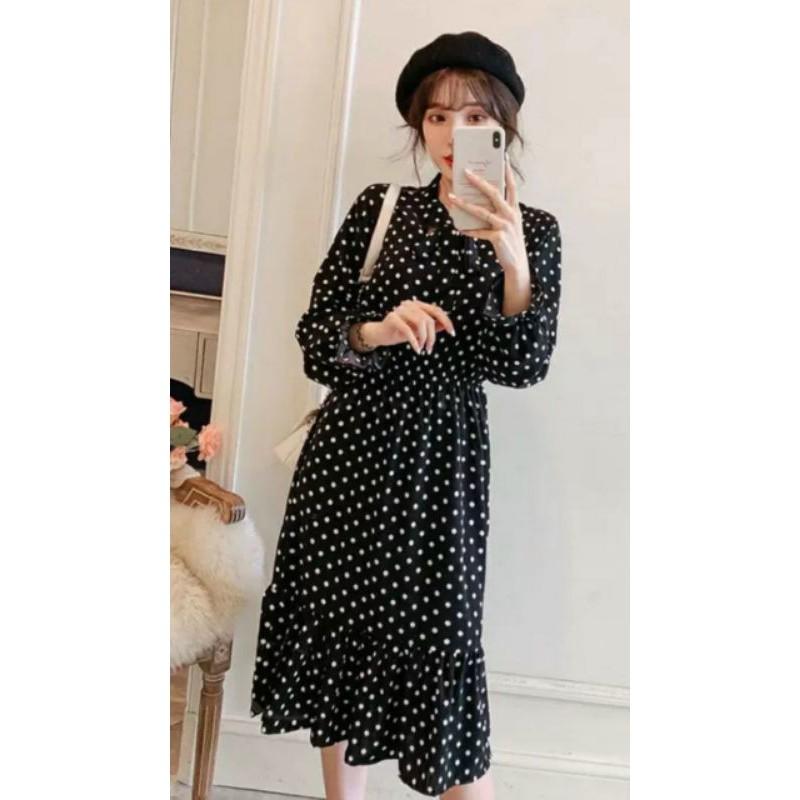 Đầm lụa đuôi cá chấm bi