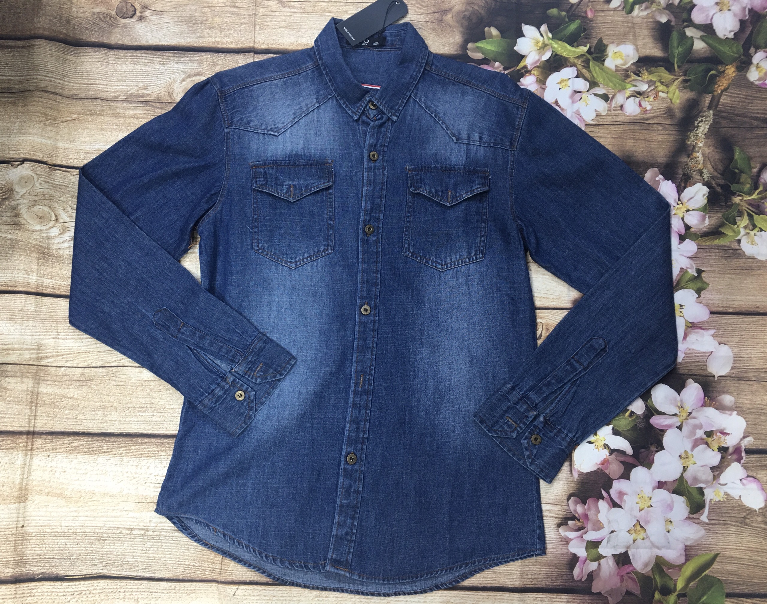Áo sơ mi jean nam dài tay hàng QC mền mại , cotton tốt